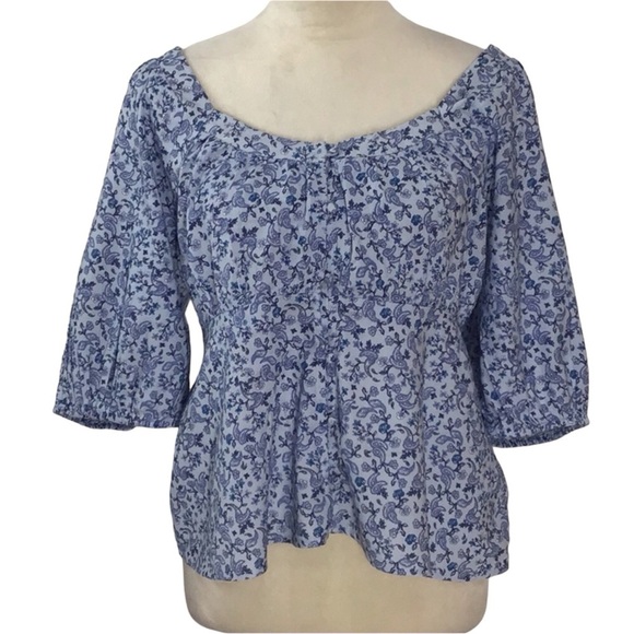 Old Navy Floral Puff Sleeve Smocked Button Down Blouse New - Picture 2 of 7